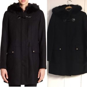 Ellen Tracy Black Wool Coat, REAL fox fur, gold hardware